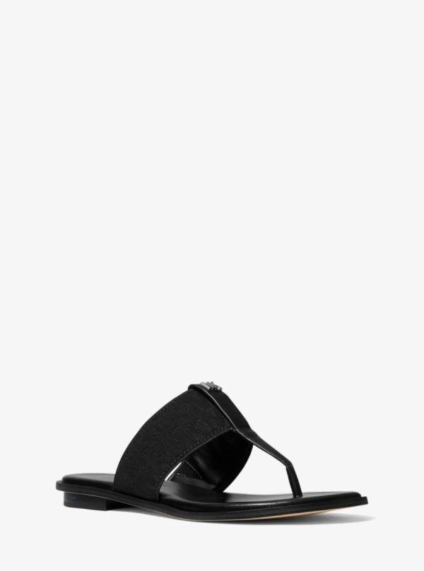 Damske Zabky Michael Kors Verity Logo and Leather Sandal Čierne - Topanky Michael Kors Slevy | OKJBM-0342